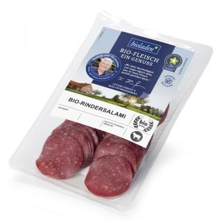 b* Rindersalami geschnitten